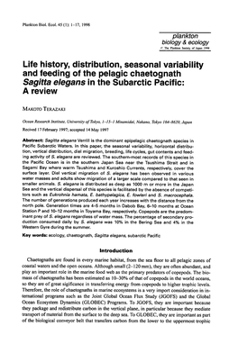Life History, Distribution, Seasonal Variability Sagitta Elegans in The