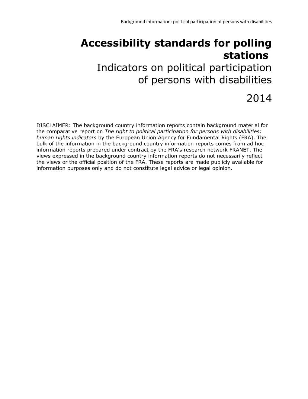 Background Reports by Indicator