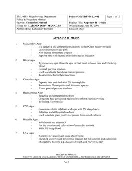 TML/MSH Microbiology Department Policy