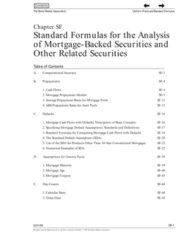 Standard Formulas for the Analysis of Mortgage-Backed Securities and Other Related Securities