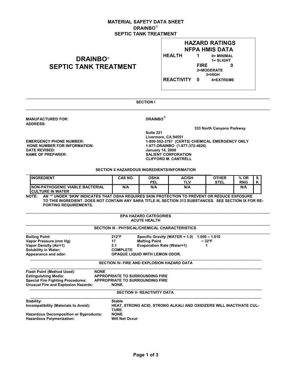 Material Safety Data Sheet s60