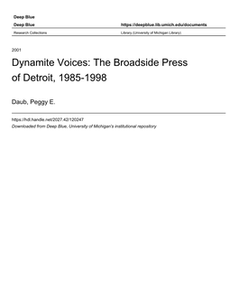 Dynamite Voices: the Broadside Press of Detroit, 1985-1998