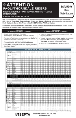 PAOLI THORNDALE SAT Sched Notice 11X17