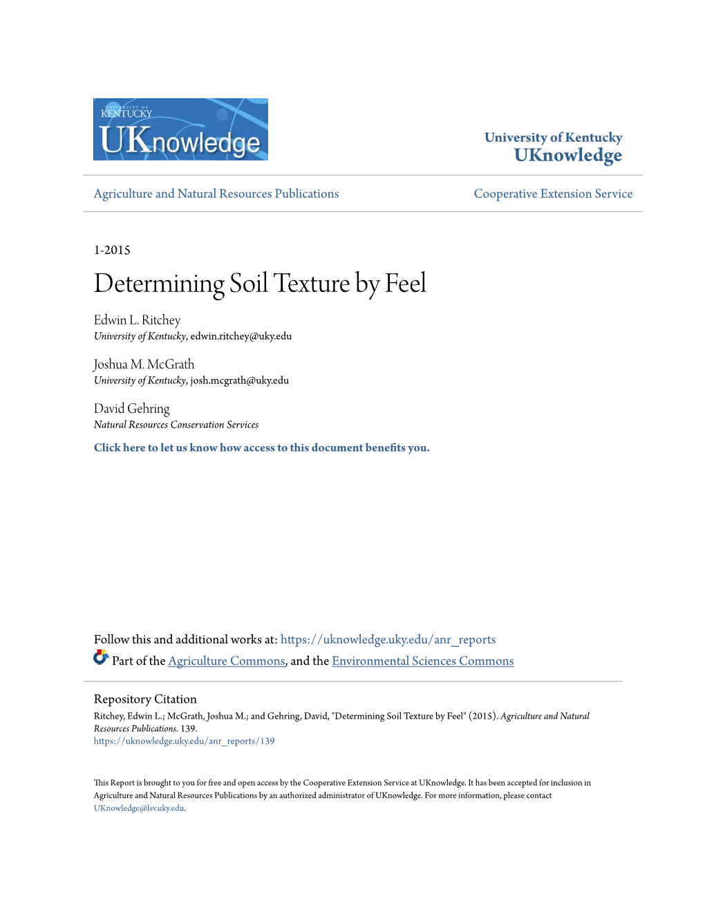 Determining Soil Texture by Feel Edwin L