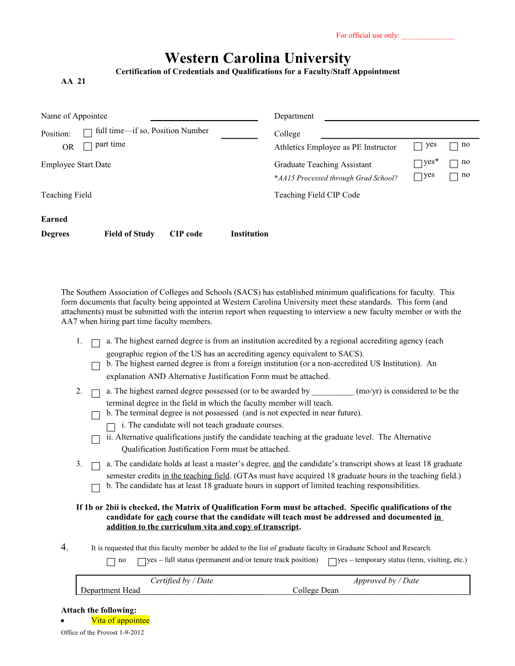 Certification Of Credentials And Qualifications For A Faculty Appointment