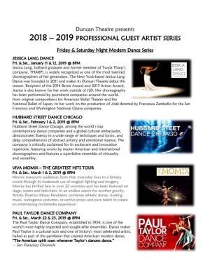 2018 – 2019 Professional Guest Artist Series