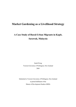 Market Gardening As a Livelihood Strategy