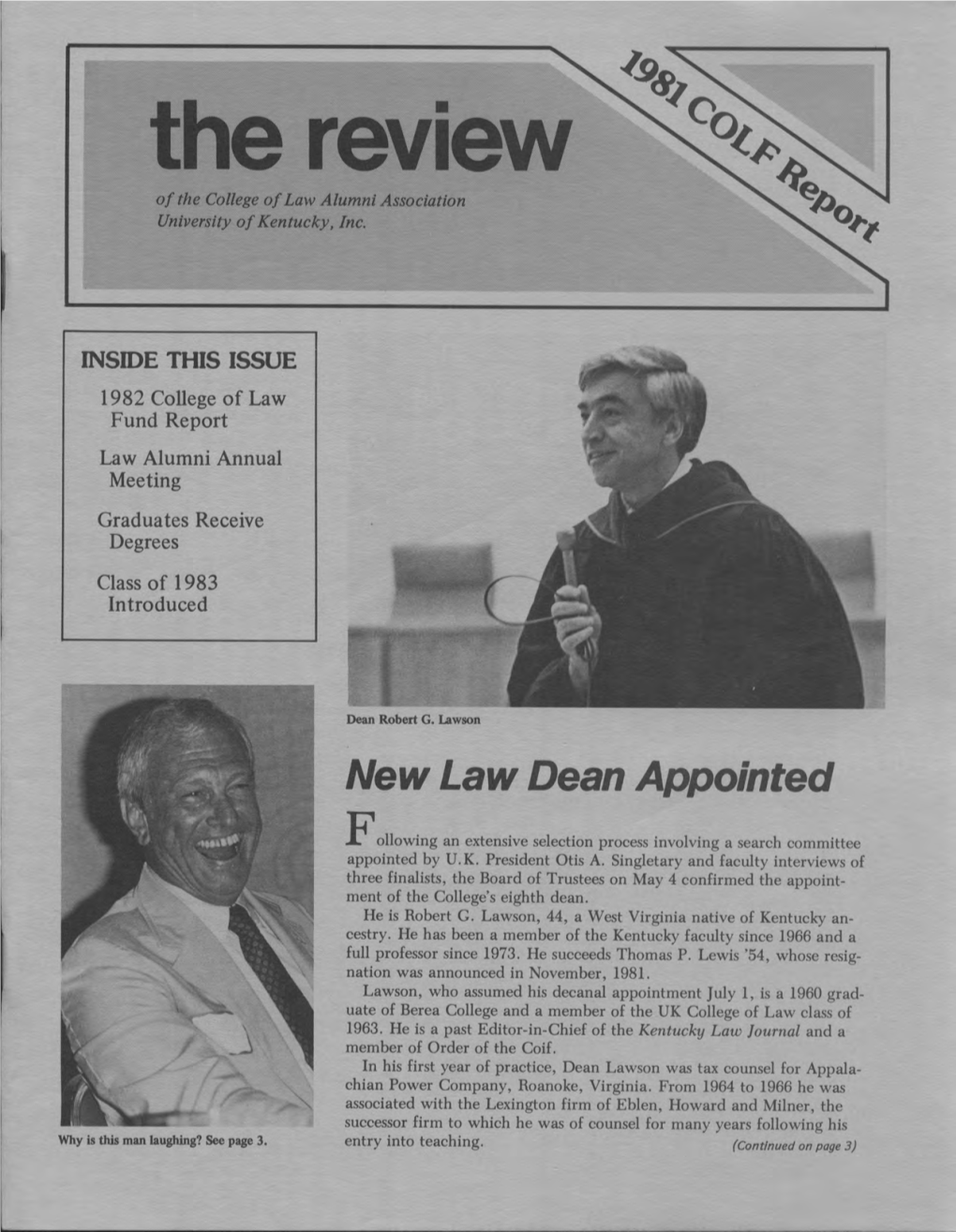 The Review of the College of Law Alumni Association, Fall 1982