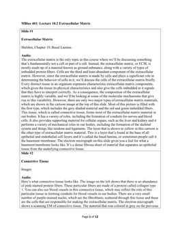 Mbios 401: Lecture 10.2 Extracellular Matrix Slide #1 Extracellular Matrix