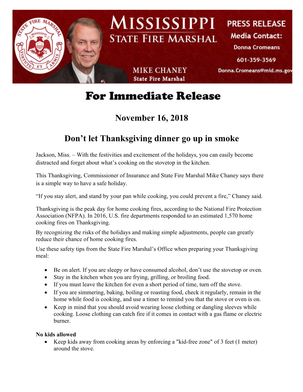November 16, 2018 Don't Let Thanksgiving Dinner Go up in Smoke