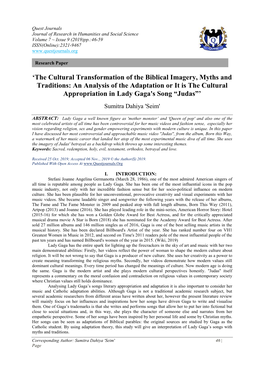 The Cultural Transformation of the Biblical Imagery, Myths and Traditions: an Analysis of the Adaptation Or It Is the Cultura