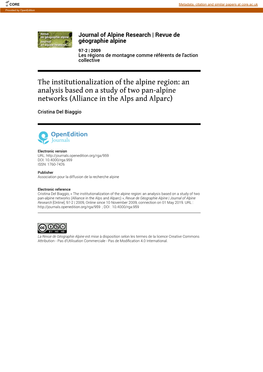 The Institutionalization of the Alpine Region: an Analysis Based on a Study of Two Pan-Alpine Networks (Alliance in the Alps and Alparc)