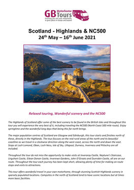 Scotland - Highlands & NC500 24Th May – 16Th June 2021