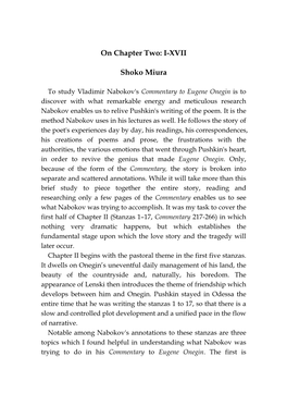 A Study of Nabokov's Commentary on Pushkin's Eugene Onegin: the First Half of Chapter II