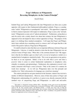 Frege's Influence on Wittgenstein: Reversing Metaphysics Via the Context Principle*