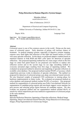 Polyp Detection in Human Digestive System Images Mojtaba Akbari