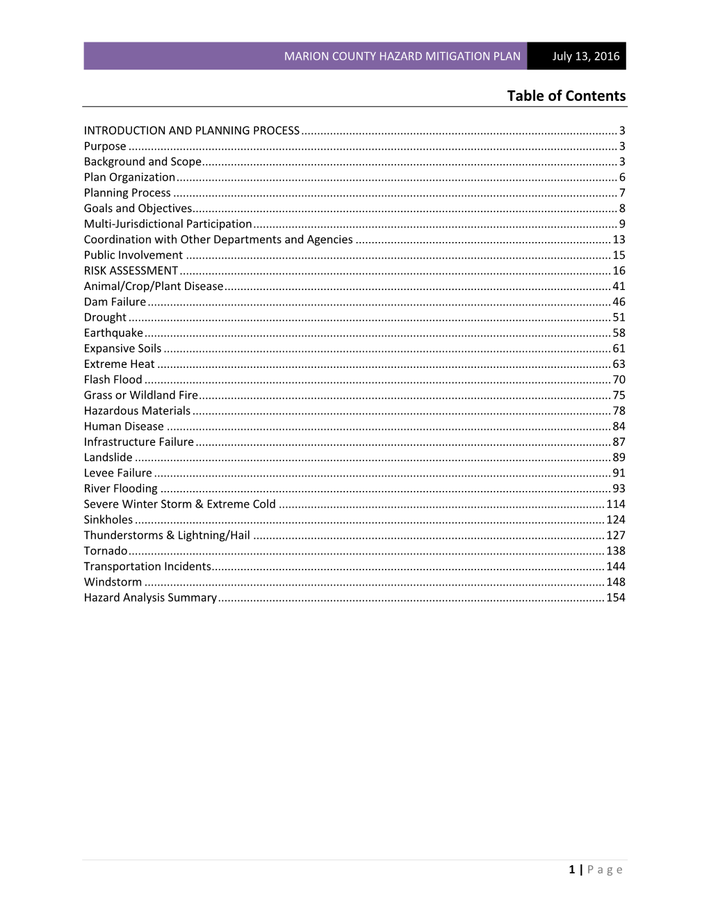 MARION COUNTY HAZARD MITIGATION PLAN July 13, 2016