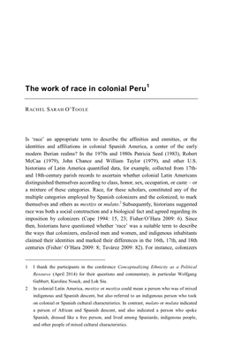 The Work of Race in Colonial Peru1