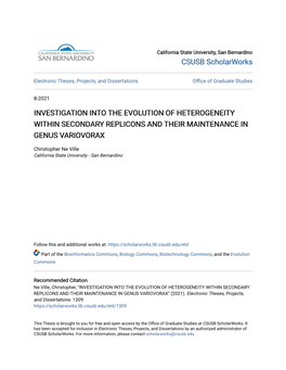 Investigation Into the Evolution of Heterogeneity Within Secondary Replicons and Their Maintenance in Genus Variovorax