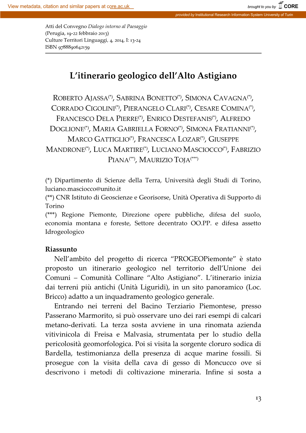 L'itinerario Geologico Dell'alto Astigiano