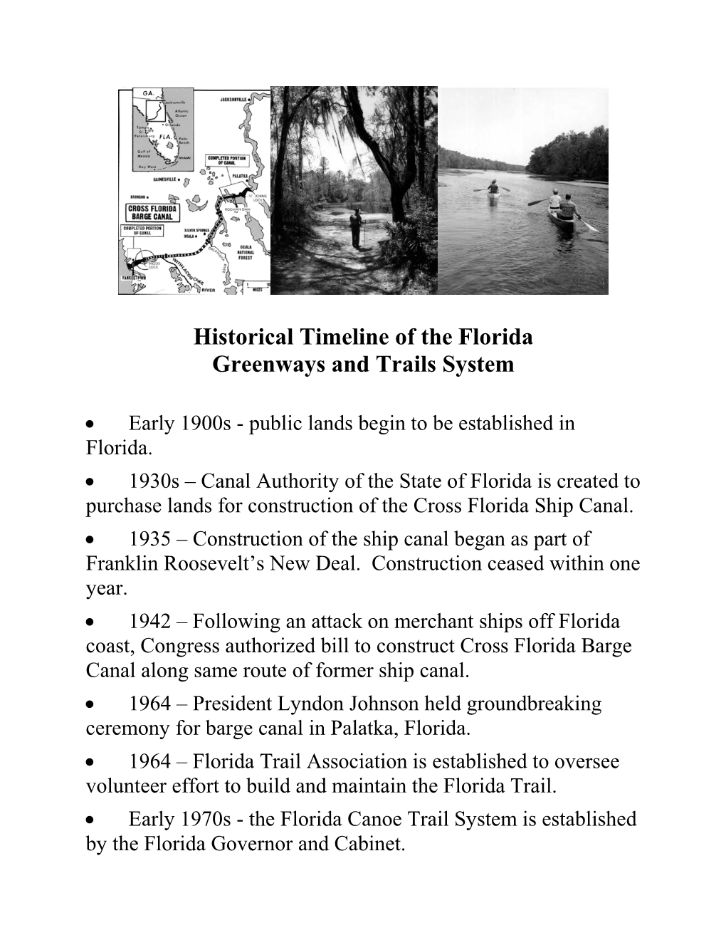 Historical Timeline of the Florida Greenways and Trails System