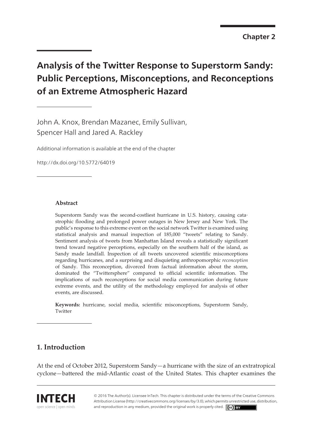 Analysis of the Twitter Response to Superstorm Sandy: Public Perceptions, Misconceptions, and Reconceptions of an Extreme Atmospheric Hazard