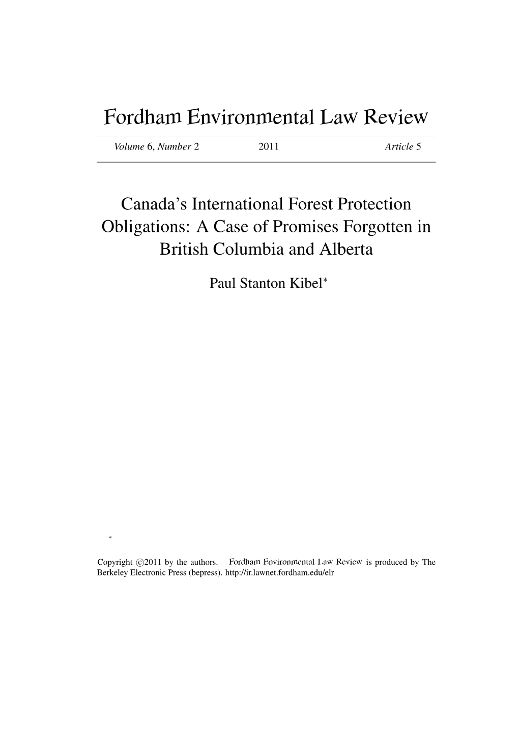 Canada's International Forest Protection Obligations: a Case of Promises Forgotten in British Columbia and Alberta