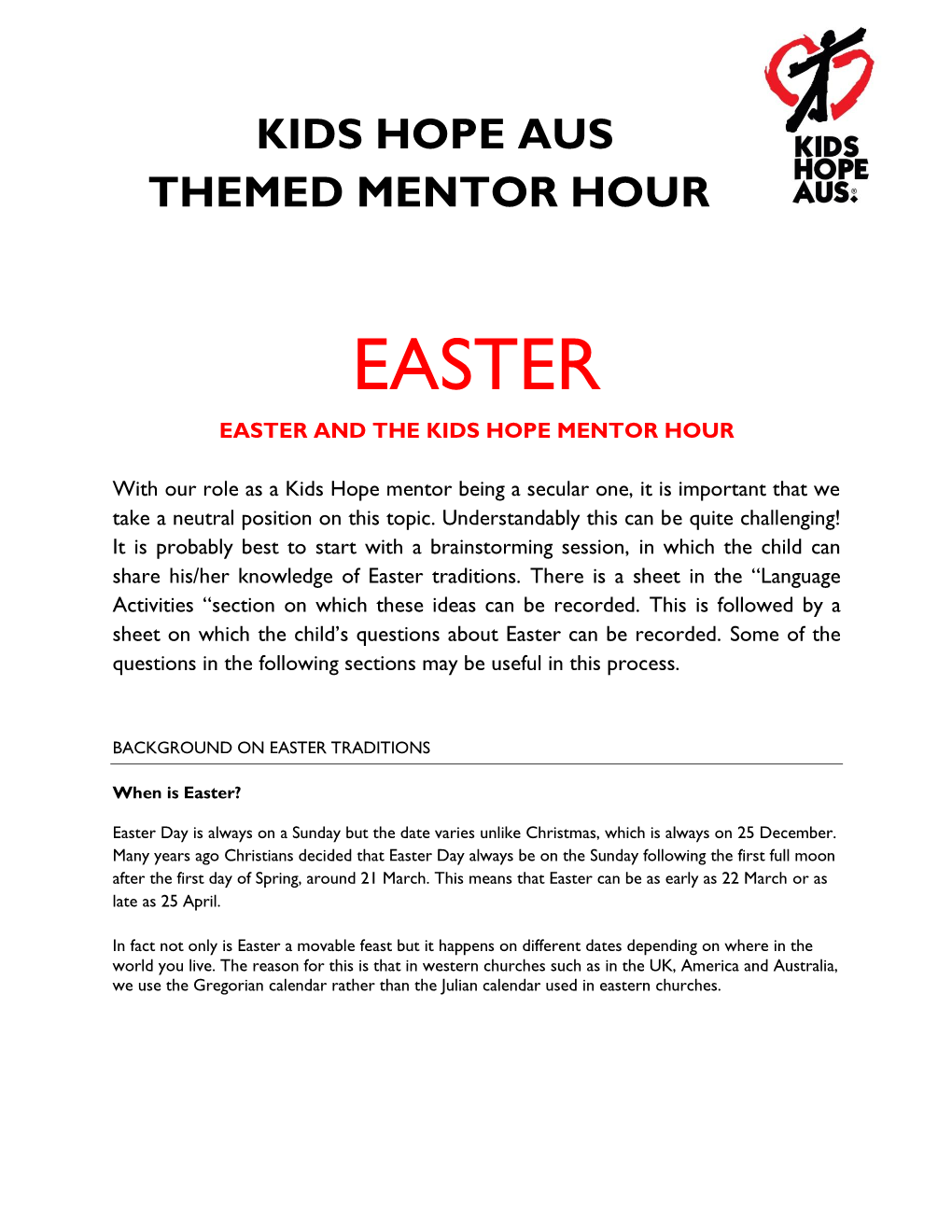Easter Easter and the Kids Hope Mentor Hour