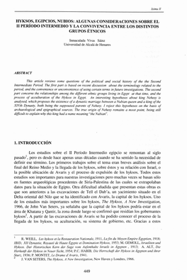 Hyksos, Egipcios, Nubios: Algunas Consideraciones Sobre El I1 Pe~Odointermedio Y La Convivencia Entre Los Distintos Grupos Etnicos