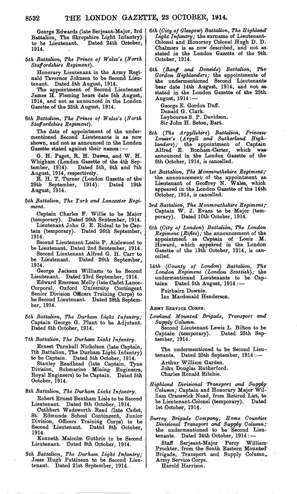 8532 the London Gazette* 23 October, 1914