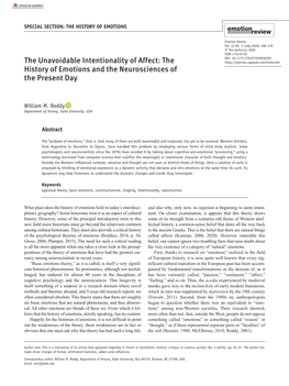 The Unavoidable Intentionality of Affect: the History of Emotions And