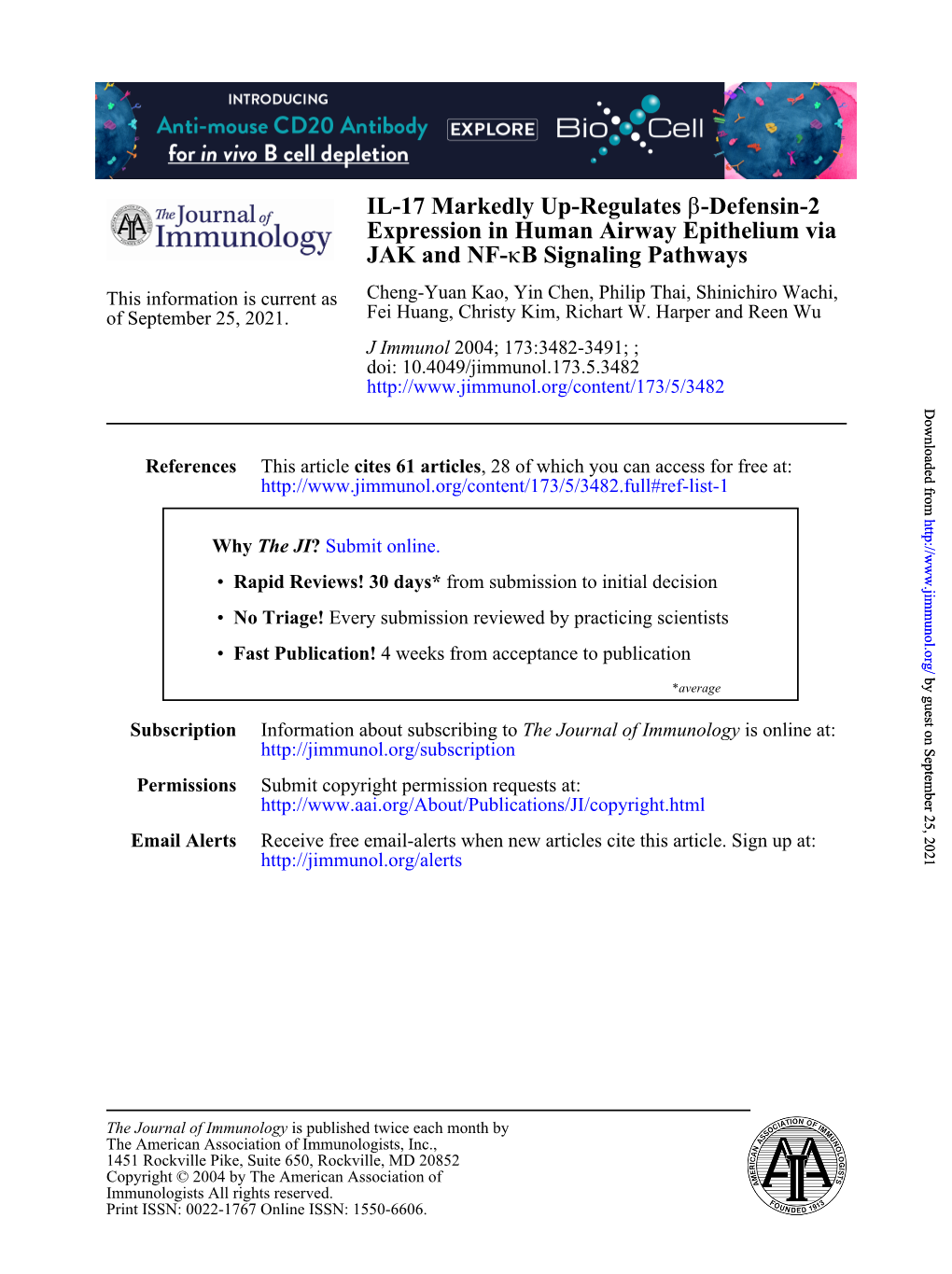 Expression in Human Airway Epithelium Via JAK and NF-Κb Signaling Pathways