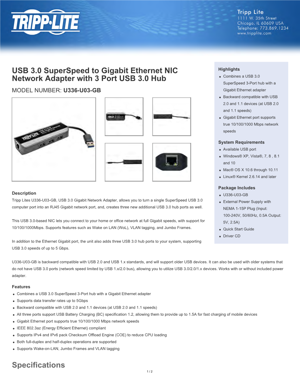 USB 3.0 Superspeed to Gigabit Ethernet NIC Network