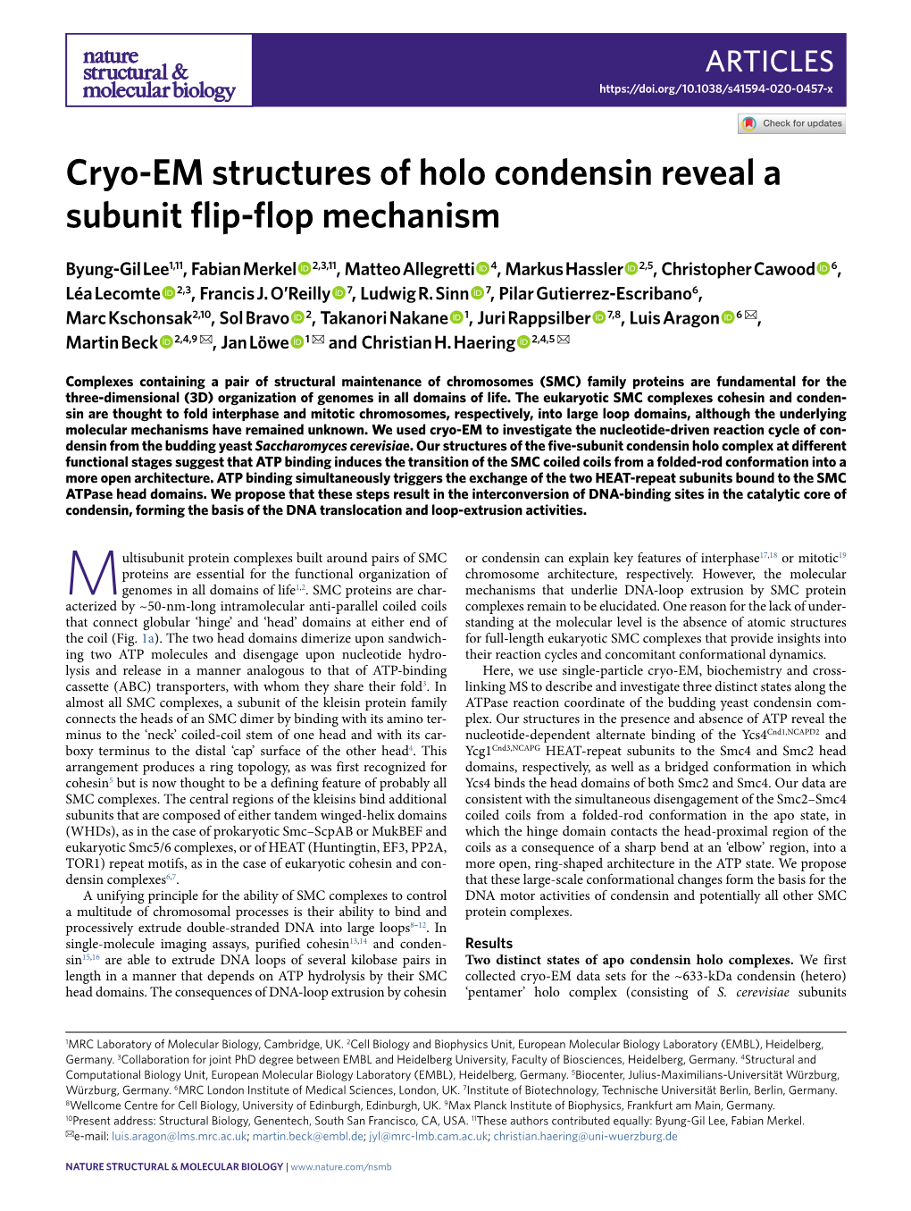 Cryo-EM Structures of Holo Condensin Reveal a Subunit Flip-Flop Mechanism