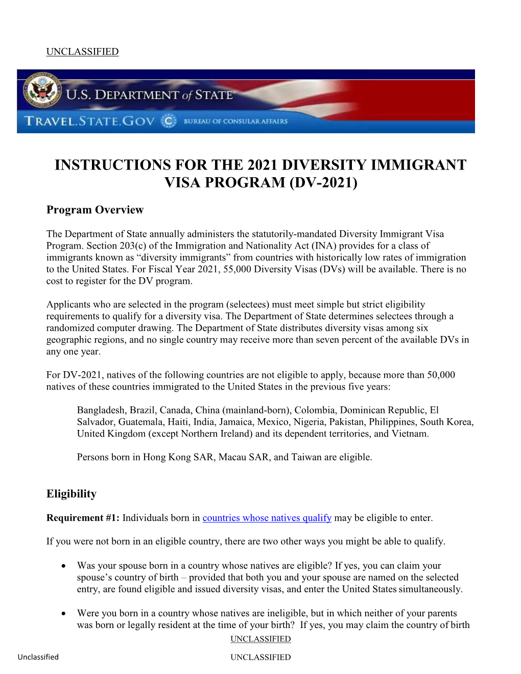 Instructions for the 2021 Diversity Immigrant Visa Program (Dv-2021)