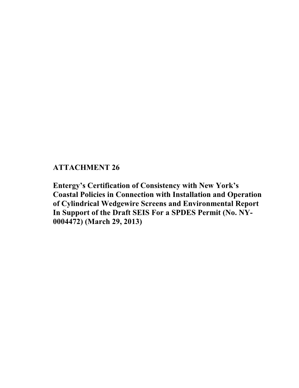 Attachment 26 Entergy's Certification of Consistency with New York's