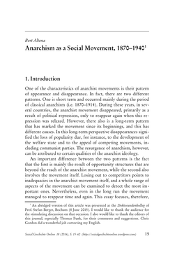 Anarchism As a Social Movement, 1870–19401