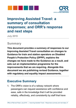 Improving Assisted Travel: a Summary of Consultation Responses; and ORR’S Response and Next Steps July 2019