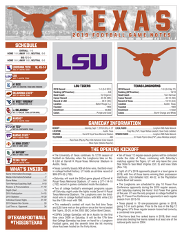 2019 Football Game Notes Schedule Overall 1-0 Home 1-0 | Away 0-0 | Neutral 0-0 Big 12 0-0 Home 0-0 | Away 0-0 | Neutral 0-0