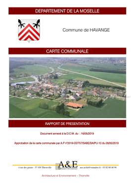 DEPARTEMENT DE LA MOSELLE Commune De HAVANGE CARTE