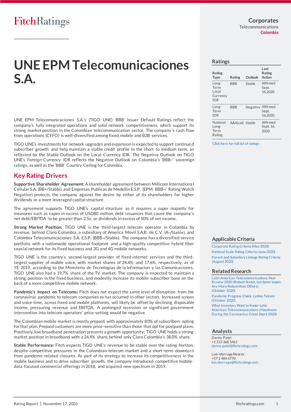 UNE EPM Telecomunicaciones S.A