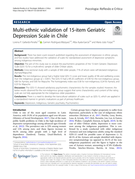 Multi-Ethnic Validation of 15-Item Geriatric Depression Scale in Chile Lorena P