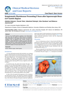 Symptomatic Phytobezoar Presenting 5 Years After Laparoscopic Roux-En