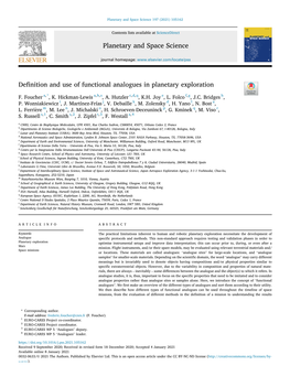 Definition and Use of Functional Analogues in Planetary Exploration