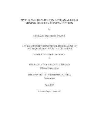 Myths and Realities in Artisanal Gold Mining Mercury Contamination