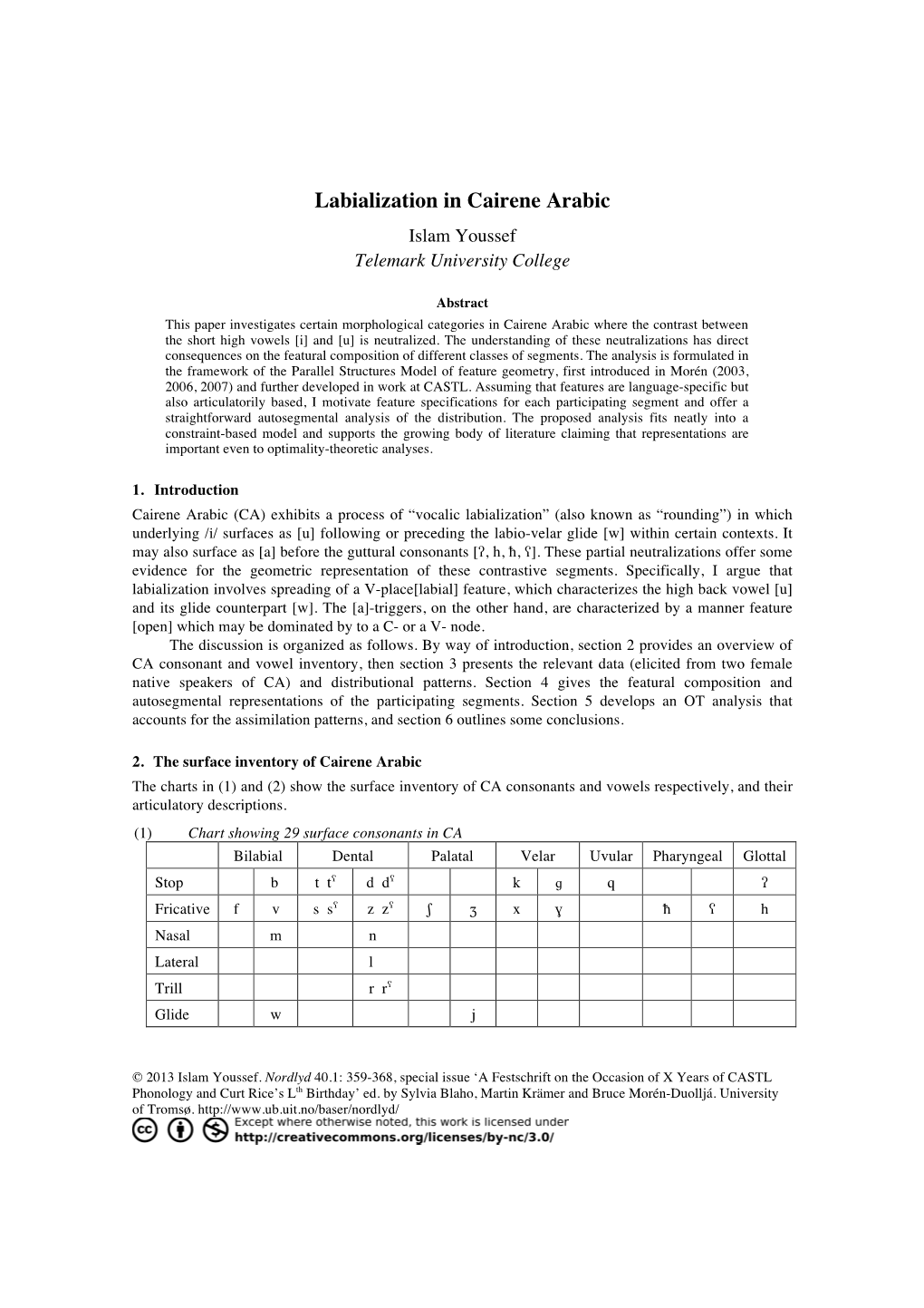 Labialization in Cairene Arabic Islam Youssef Telemark University College