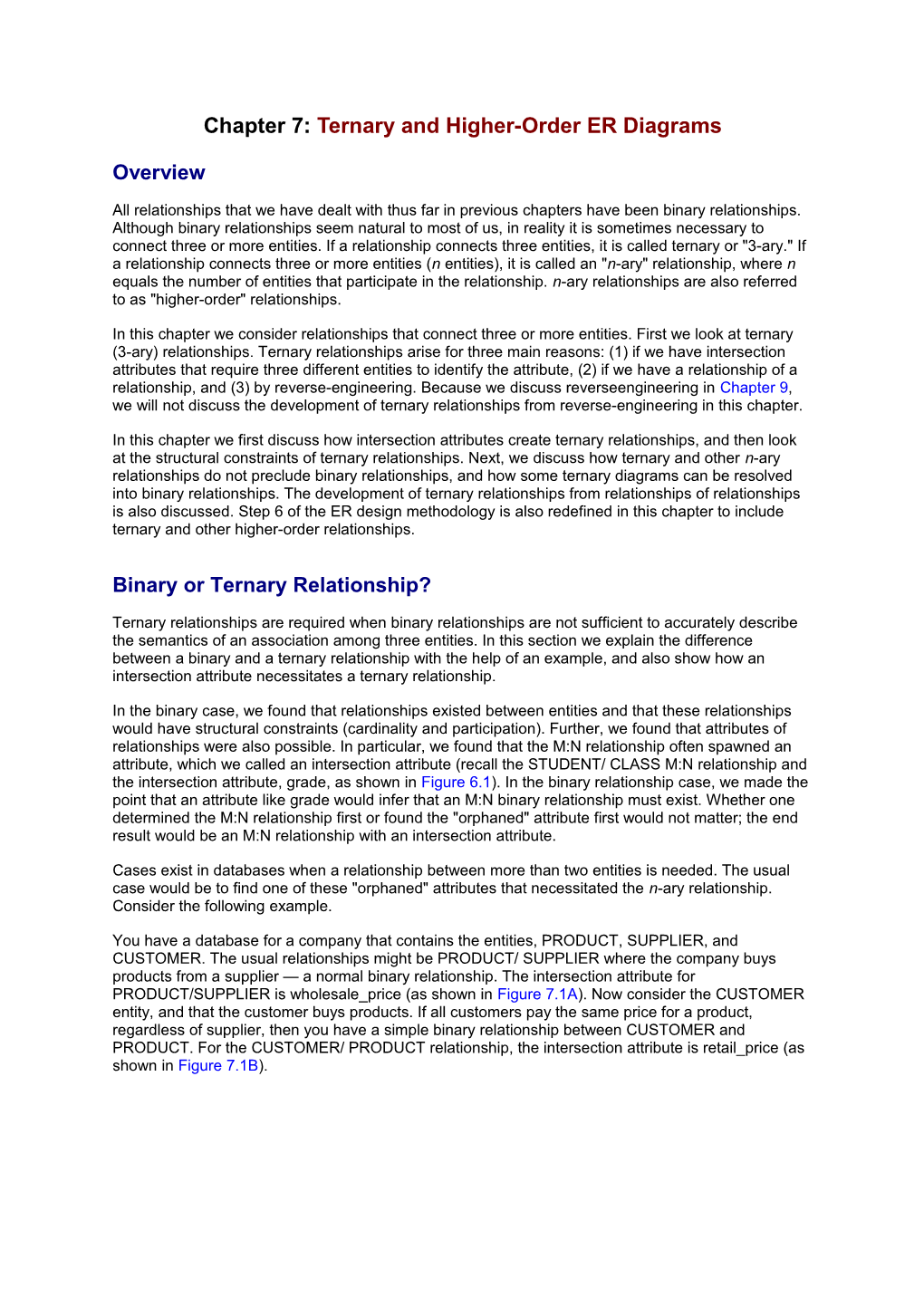 Chapter 7: Ternary and Higher-Order ER Diagrams