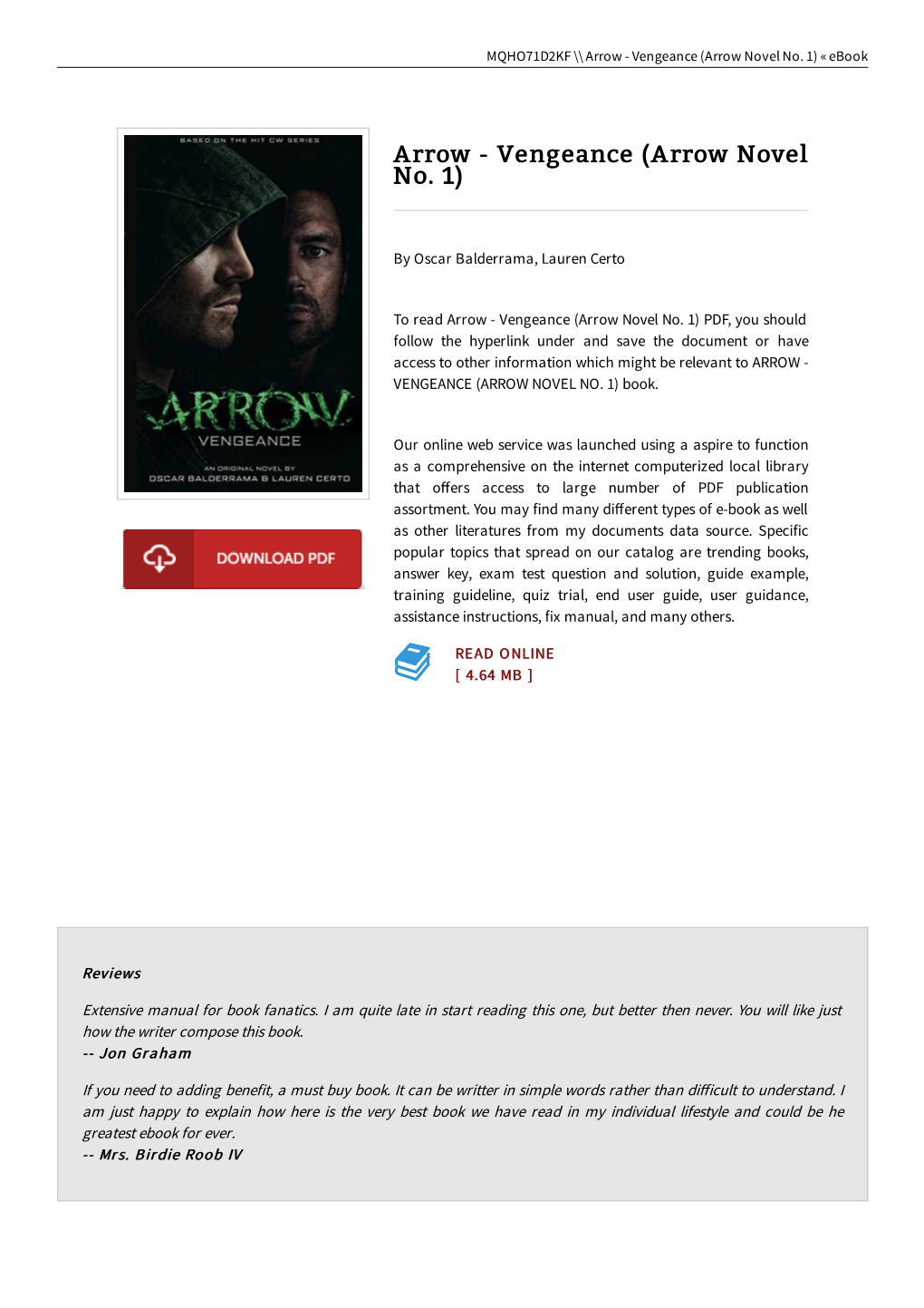 Vengeance (Arrow Novel No. 1) « Ebook