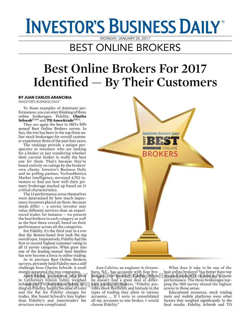 Best Online Brokers for 2017 Identified — by Their Customers