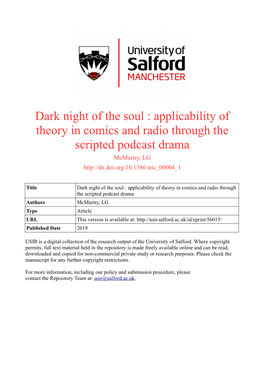 Applicability of Theory in Comics and Radio Through the Scripted Podcast Drama Mcmurtry, LG